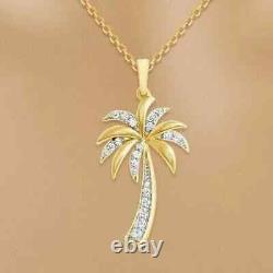 Real 1 Ct Round Moissanite Women's Palm Tree Pendant 925 Silver Women's Gift