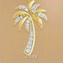 Real 1 Ct Round Moissanite Women's Palm Tree Pendant 925 Silver Women's Gift