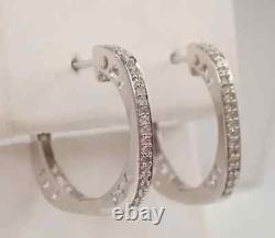 Real Moissanite 2Ct Round Cut Moon Design Hoop Earring's 14K White Gold Plated
