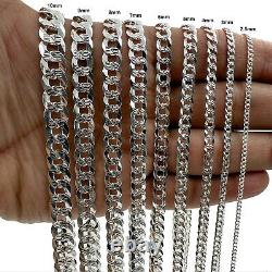 Real SOLID 925 Sterling Silver DIAMOND CUT CURB CUBAN Chain Bracelet or Necklace