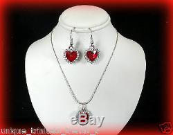 Red Crystal Heart Charm Silver Necklace And Earrings Sethappy Birthday Gift