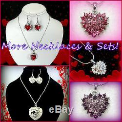 Red Crystal Heart Charm Silver Necklace And Earrings Sethappy Mothers Day Gift