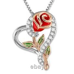 Rose Flower Heart Pendant Necklace Gift for Mom Wife Daughter Jewelry birthday