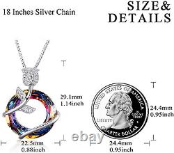 Rose Flower Necklace Sterling Silver Volcano Crystal Circle Pendant Jewelry Gift