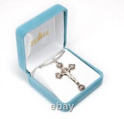 Rosebud Style Sterling Silver Crucifix, US Made, Gift Boxed, 2.1, 24 Chain