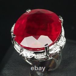 Ruby Blood Red Oval 37.50 Ct. Sapp 925 Sterling Silver Ring Sz 6.5 Jewelry Gift