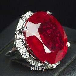 Ruby Blood Red Oval 37.50 Ct. Sapp 925 Sterling Silver Ring Sz 6.5 Jewelry Gift