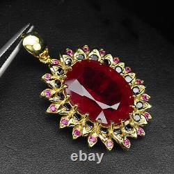 Ruby Blood Red Oval 41 Ct. Spinel 925 Sterling Silver Gold Pendant Jewelry Gift