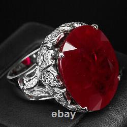 Ruby Blood Red Oval 54.90 Ct. Sapp 925 Sterling Silver Ring Sz 7.25 Jewelry Gift