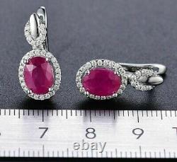 Ruby Clasp Earring Natural Precious Gemstone 925 Sterling Silver Jewelry Gift
