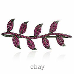 Ruby Pave Leaf Style Women Palm Bracelet, 925 Sterling Silver Jewelry, Gift SS