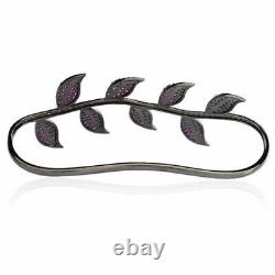 Ruby Pave Leaf Style Women Palm Bracelet, 925 Sterling Silver Jewelry, Gift SS