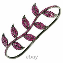 Ruby Pave Leaf Style Women Palm Bracelet, 925 Sterling Silver Jewelry, Gift SS