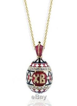 Russian Egg Pendant Silver 925 Gold Plate Easter Gift Pysanky Necklace Chain NEW