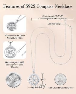 S925 Necklace Gift for Wife, Compass Jewelry Women Wedding Anniversary, Sterling