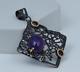 SQUARE Pendant Cabochon Oval Amethyst 925 Sterling Silver Oxidized Jewelry Gift