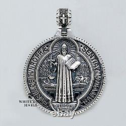 Saint Benedict Christian Medallion round Pendant 925 Silver Gift Birthday