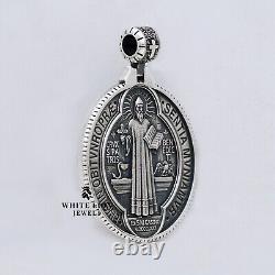 Saint Benedict Christian Medallion round Pendant 925 Silver Gift Birthday