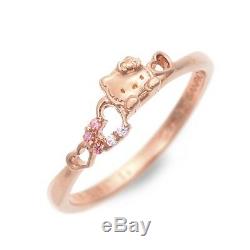 Sanrio Hello Kitty Open Heart Silver Ring SV925 Pink Gold Cubic Zirconia Gift