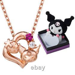 Sanrio My Melody Kuromi Heart Necklace Plush Doll Pinkgold Gift Box Japan New