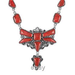 Santa Fe Style 925 Silver Red Coral Dragonfly Dangle Drop Earrings Necklace Set