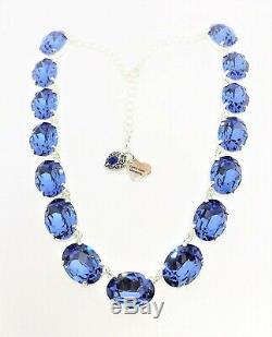 Sapphire Blue Crystal Silver Necklace Georgian Collet Statement Gift Boxed