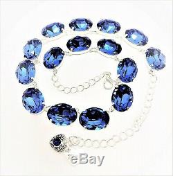 Sapphire Blue Crystal Silver Necklace Georgian Collet Statement Gift Boxed