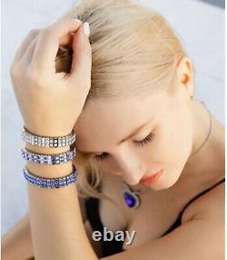 Sapphire blue jewelry SET Heart pendant + Earrings + 3 Bracelets gift for her HM