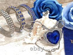 Sapphire blue jewelry SET Heart pendant + Earrings + 3 Bracelets gift for her HM