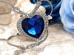 Sapphire blue jewelry SET Heart pendant + Earrings + 3 Bracelets gift for her HM