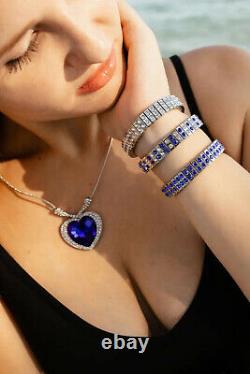 Sapphire blue jewelry SET Heart pendant + Earrings + 3 Bracelets gift for her HM