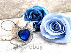 Sapphire blue jewelry SET Heart pendant + Earrings + 3 Bracelets gift for her HM