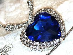 Sapphire blue jewelry SET Heart pendant + Earrings + 3 Bracelets gift for her HM