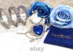 Sapphire blue jewelry SET Heart pendant + Earrings + 3 Bracelets gift for her HM