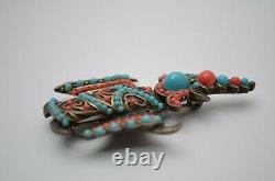 Siam dancer pin brooch Asian lady turquoise coral jewelry Vintage Gift 1960s