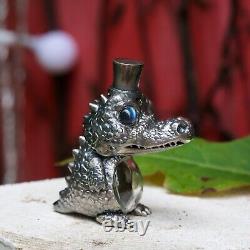 Silver Crocodile Pendant. Gift for Him. Handmade Necklace. Wild Animal Jewelry