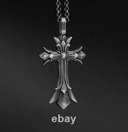 Silver Cross Pendant Mens Christian Necklace Sterling Cross Jewelry Gift Him