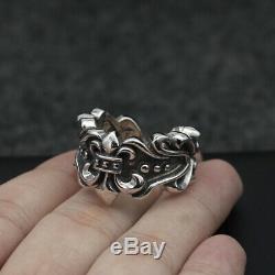 Silver Fleur de Lis Ring Adjustable Gothic Punk Biker Ring Gift for Him for Men