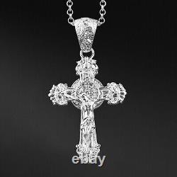 Silver Jesus Cross Pendant Mens jesus Crucifixion Necklace Sterling Jewelry Gift