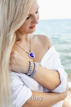 Silver Sapphire Bracelets + Heart Necklace + Earrings HANDMADE Jewelry wife gift