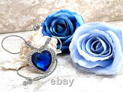 Silver Sapphire Bracelets + Heart Necklace + Earrings HANDMADE Jewelry wife gift