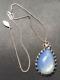 Silver Signed Metal Milky Glass Pendant Vintage Necklace Jewelry Christmas Gift