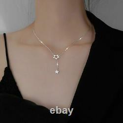 Silver Star Tassel Pendant Necklace Clavicle Chain Women Jewelry Gift