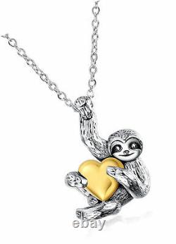 Sloth Gifts Sterling Silver Sloth Necklace Heart Animal Pendant for