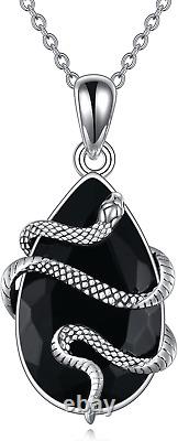 Snake Necklace Black Tourmaline Sterling Silver Pendant Jewelry Gifts for Women