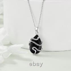 Snake Necklace Black Tourmaline Sterling Silver Pendant Jewelry Gifts for Women