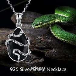 Snake Necklace Black Tourmaline Sterling Silver Pendant Jewelry Gifts for Women