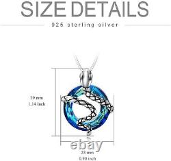 Snake Necklace Sterling Silver Blue Circle Crystal Pendant Necklace Jewelry Gift