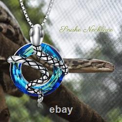 Snake Necklace Sterling Silver Blue Circle Crystal Pendant Necklace Jewelry Gift