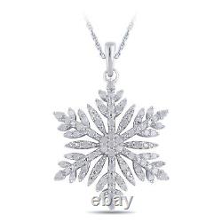 Snowflake Pendant Necklace 0.45 Ct Natural Diamond 925 Silver Women Jewelry Gift